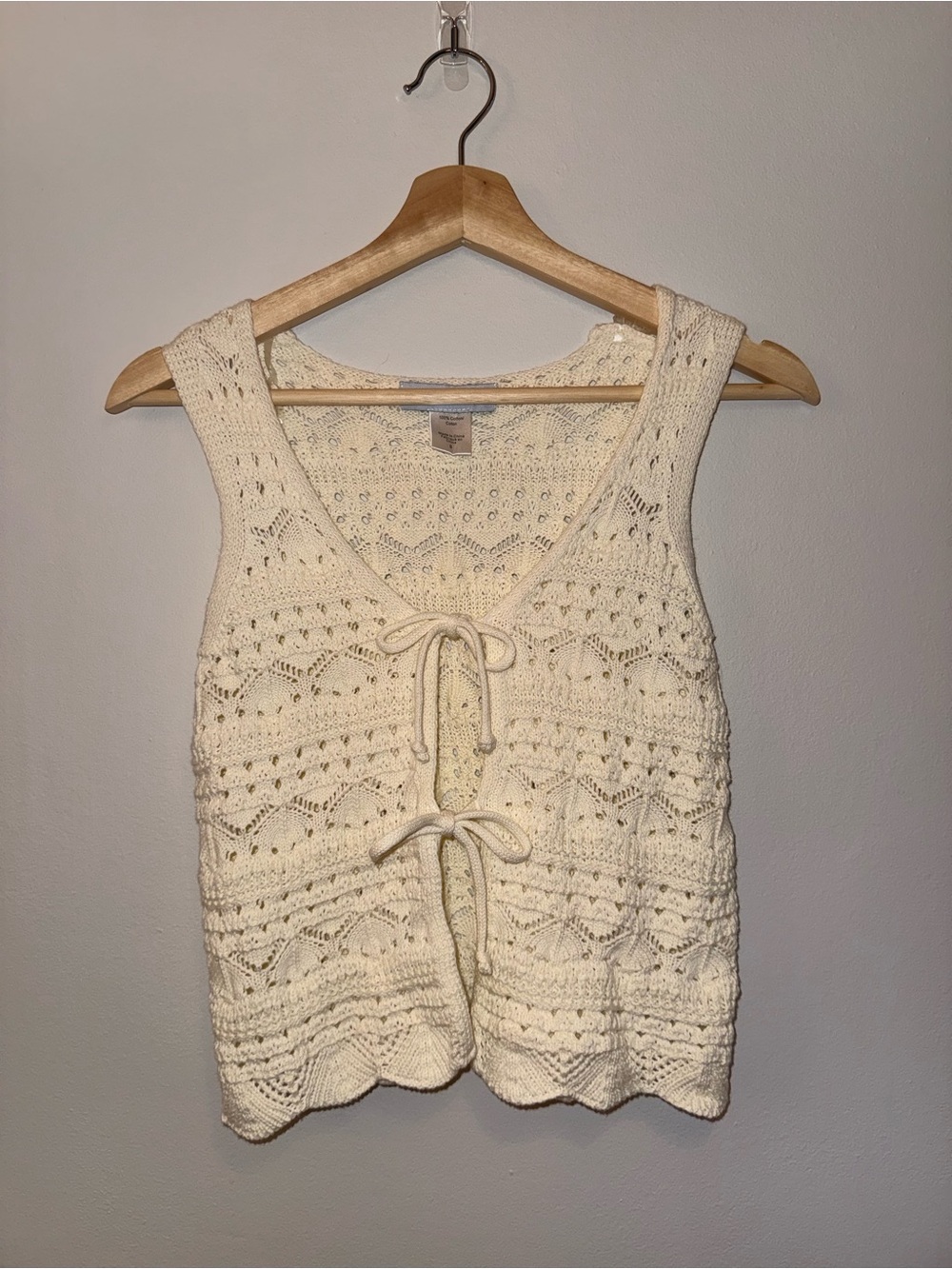Cotton Emporium Cream Crochet Tie-Front Vest